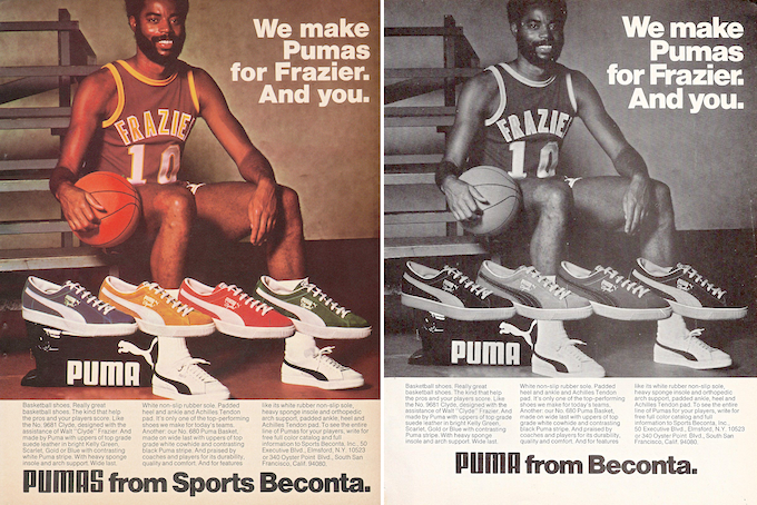 Puma Clyde and Basket Magazine print ad (1972)
